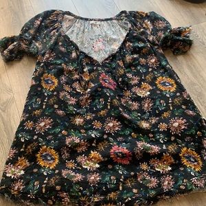 Natural Life Sienna Cotton Gauze Mini Dress - Washed Black Floral - Size Medium